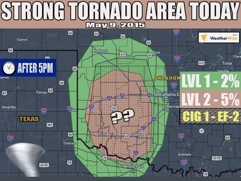 Strong Tornado Potential Up to EF2 Threatening Western Oklahoma Including Altus Lawton and Woodward After 5PM Today With Supercell Development Highly Uncertain