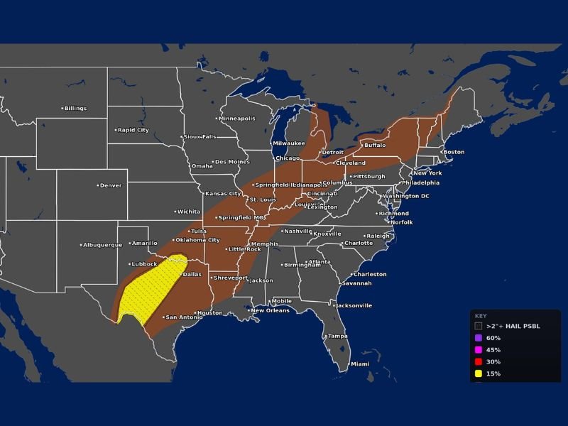 Supercells Capable of 2 to 3 Inch Big Hail Targeting Dallas Abilene and San Angelo Texas Today May 19 Late Afternoon With 15 Percent Probability
