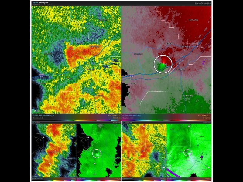 Three Brief Spin-Up Tornadoes Touch Down Across Alabama Including Confirmed EF-1 in Tuscaloosa County Yesterday May 22 With No Injuries Reported