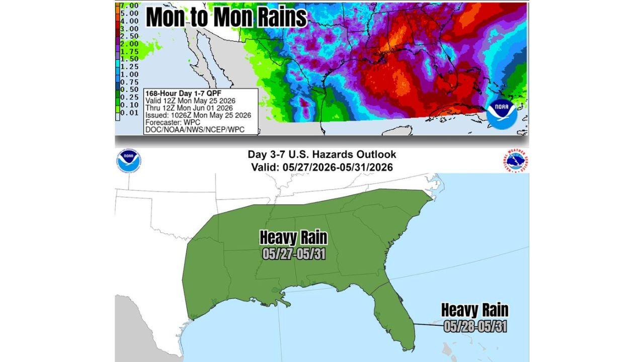 Tropical Juice Flowing From Caribbean Brings Heavy Rain Hazard Across the South and Southeast From May 27 Through May 31