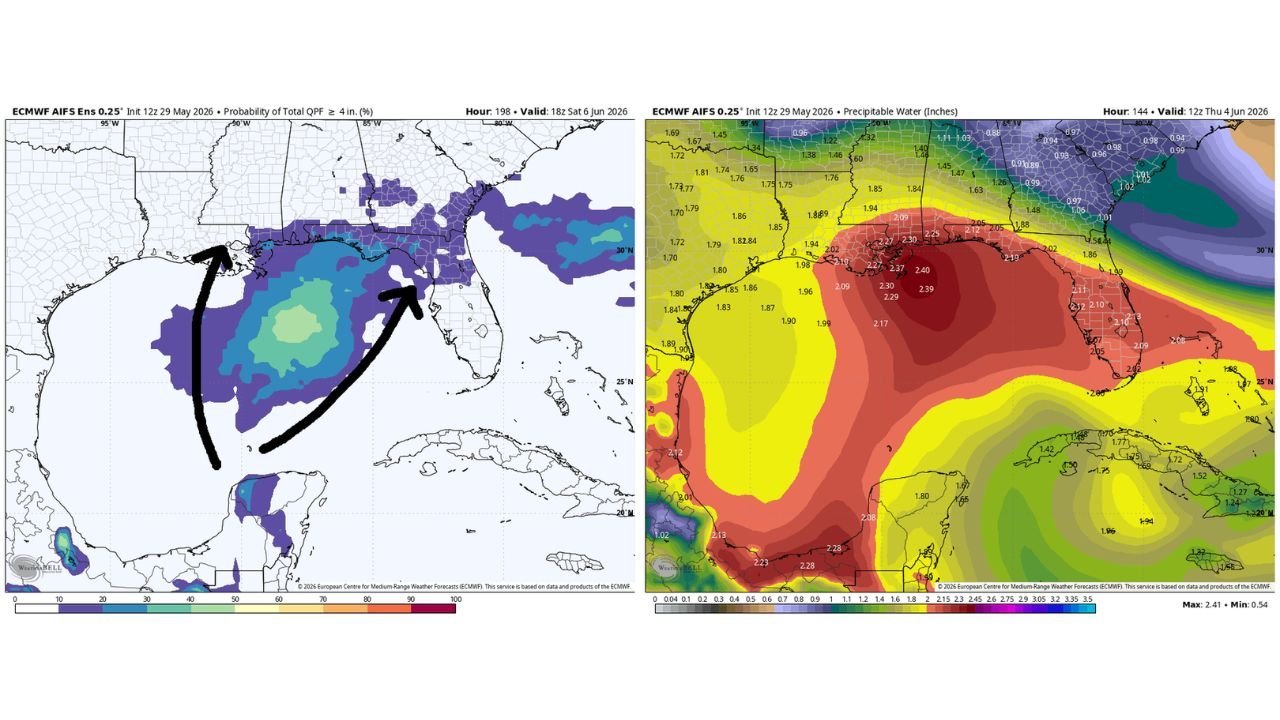 Tropical Moisture Surge Targeting Louisiana, Mississippi, Alabama and Florida With 4 Inches Plus Rain Possible June 4 Through June 5