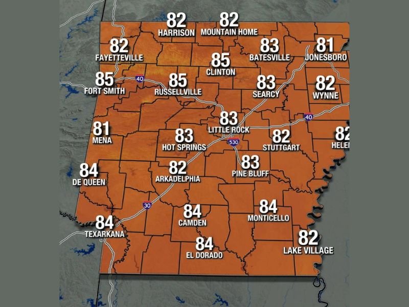 Warm Saturday Brings Mid 80s Across Arkansas With Limited Severe Weather Risk Possible Late Tonight in Western Half of State