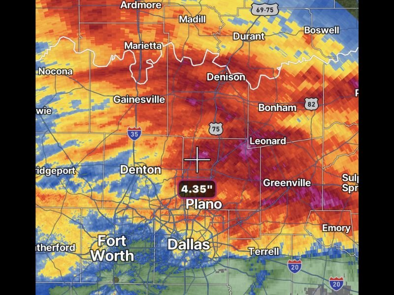 Weekend Storms Drop Up to 4 to 5 Inches Across Dallas Fort Worth Metroplex With Plano Recording 4.35 Inches Before Week of 90 Degree Heat Begins