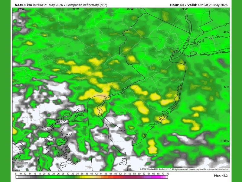 Widespread Rain and Storms Covering New Jersey Pennsylvania and New York This Saturday May 23 With Indoor Plans Recommended as Region Needed the Rain