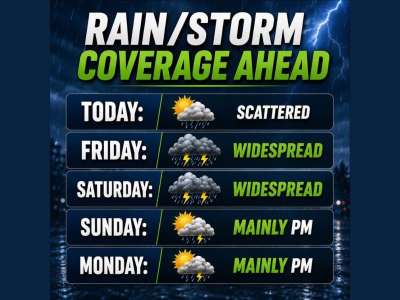 Widespread Rain and Storms Ramping Up Friday and Saturday as Highest Coverage Days Through Memorial Day Weekend With Mainly PM Storms Sunday and Monday