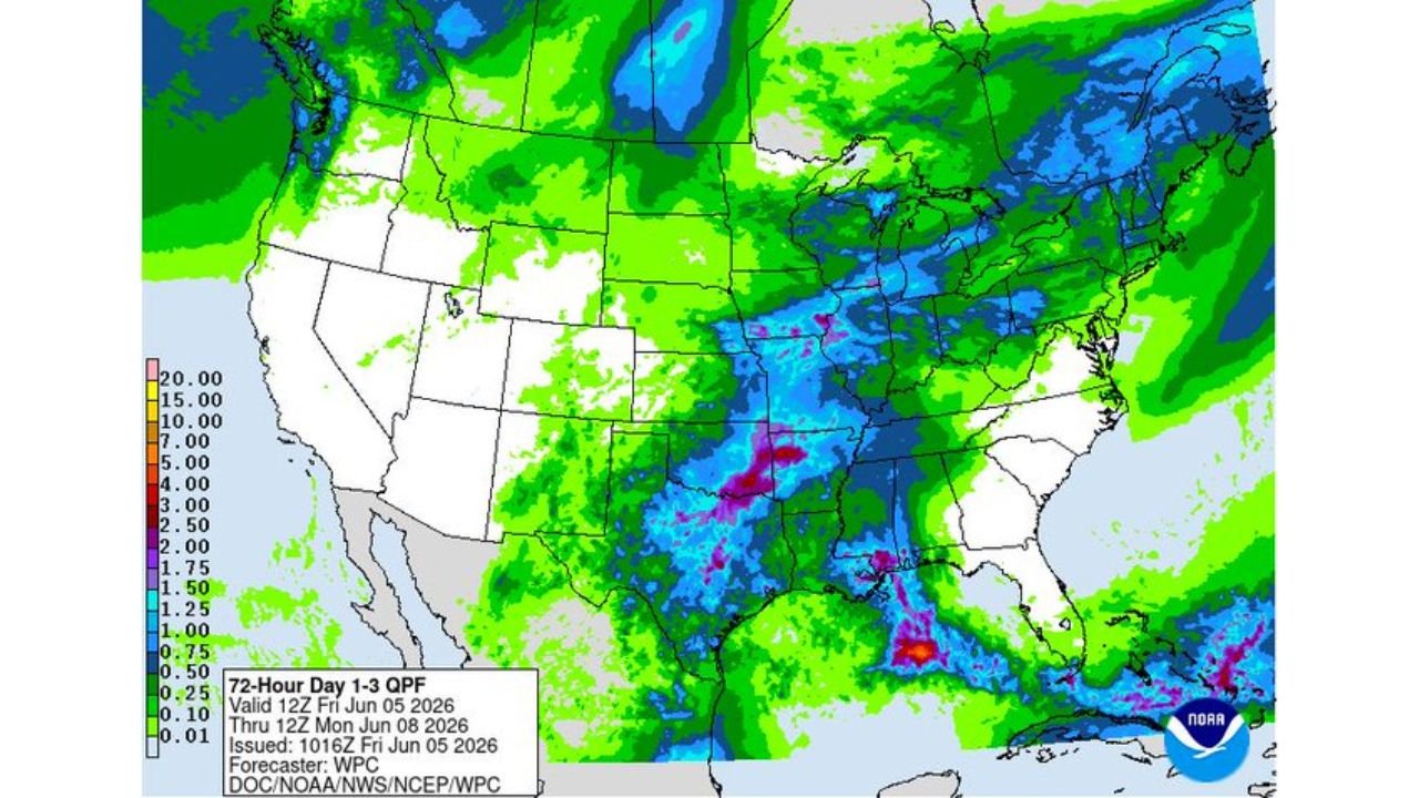 Central US Including Nebraska, Iowa, and Mid-Mississippi Valley Facing Three Day Severe Weather and Flooding Threat with Large Hail, Damaging Winds, and Tornadoes This Weekend