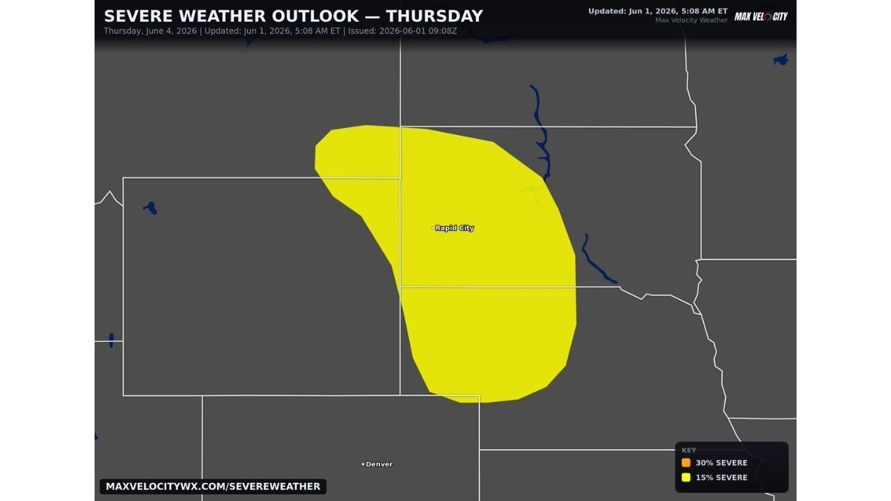 Central and Northern Plains Including Rapid City Under First Day 4 Slight Risk in a While with Damaging Winds, Large Hail, and Tornado Threat Thursday June 4