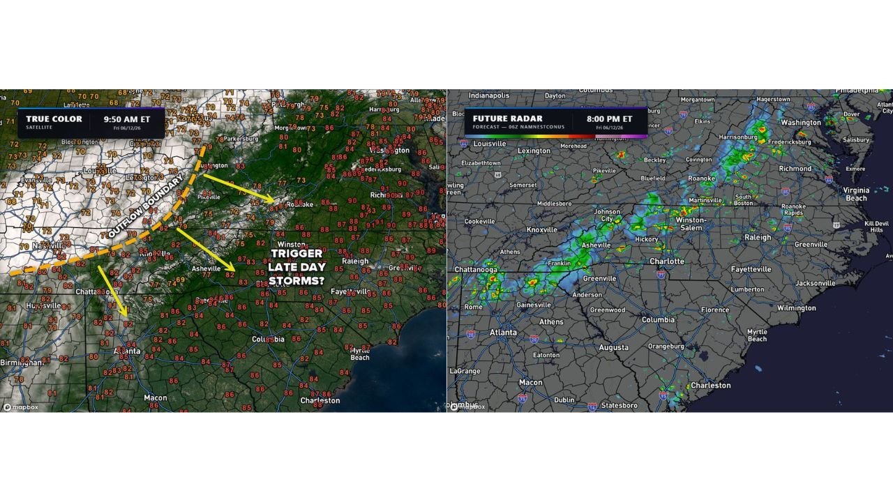 Charlotte, North Carolina and Asheville, North Carolina Watching MCS Outflow Boundary as Trigger for Strong to Severe Storms This Evening