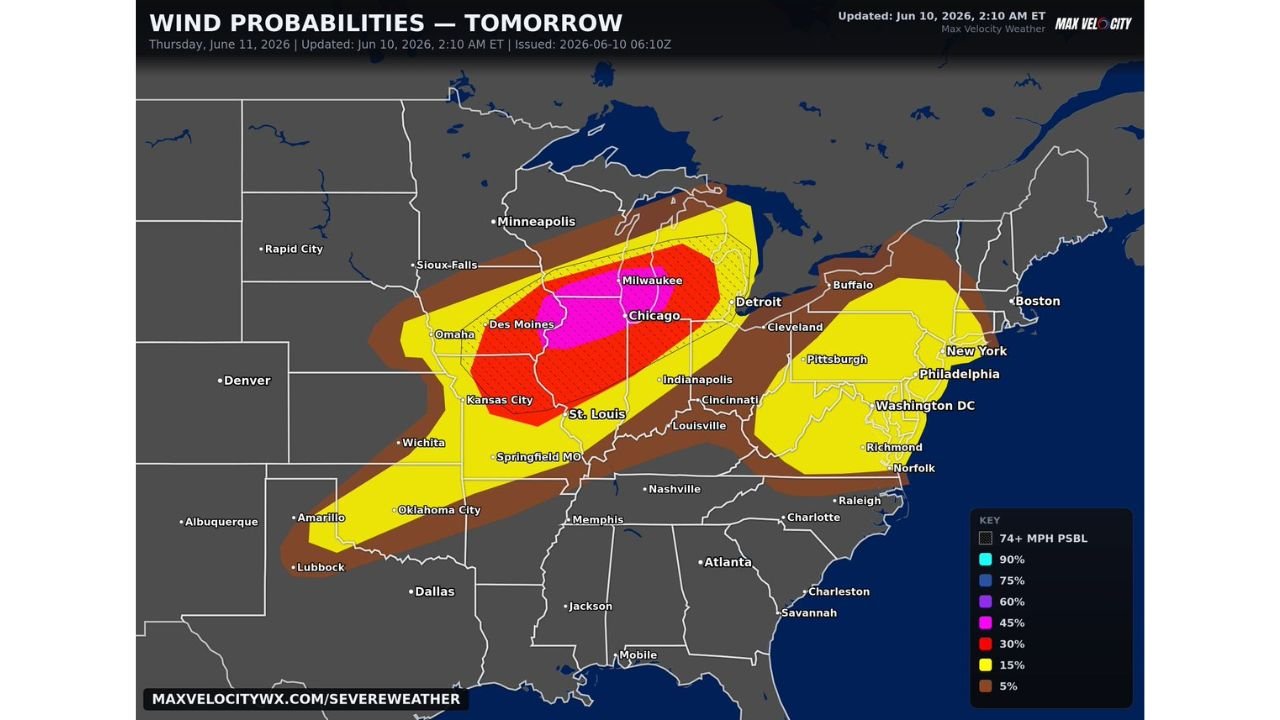 Chicago, Illinois and Milwaukee, Wisconsin Hit by Dangerous Storm Line Thursday Bringing 60 to 85 MPH Winds Across the Midwest and Great Lakes