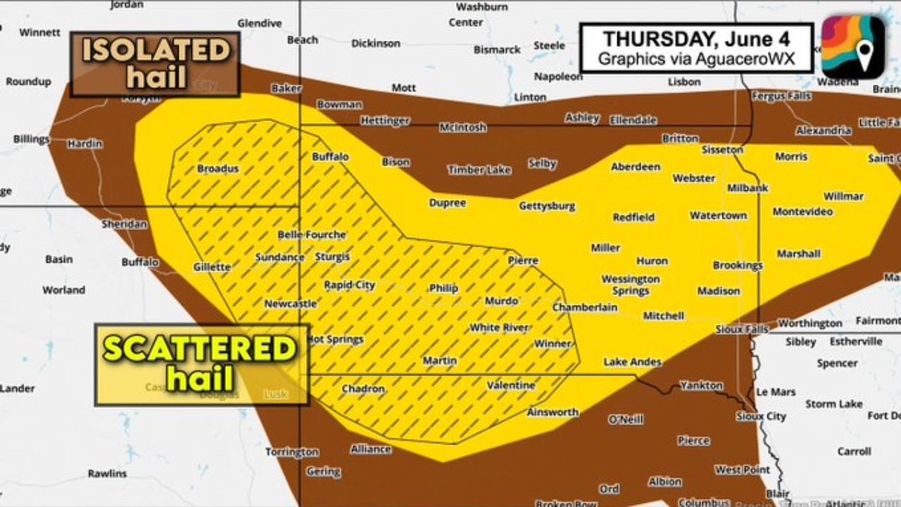 Eastern Montana and Western South Dakota Facing Hail Producing Supercells with Hen Egg Size Hail Possible as Jet Stream Energy Drives Threat Thursday June 4