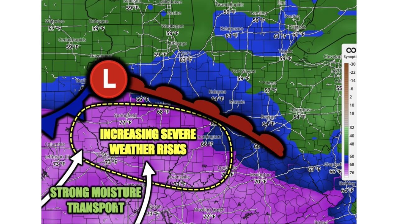 Illinois, Indiana, Missouri Face Increasing Severe Weather Risk Sunday as Low Pressure Brings Strong Moisture