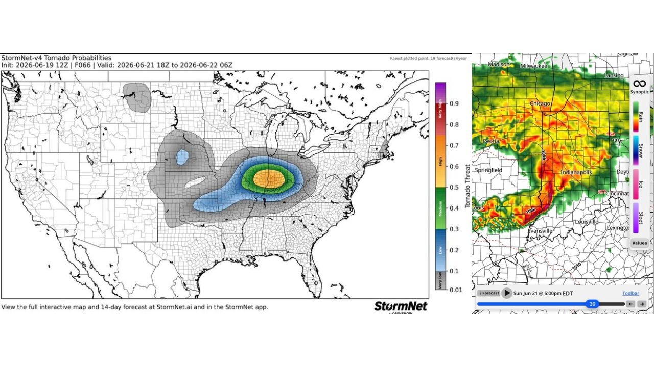 Indiana, Illinois, Missouri Face Increasing Tornado Threat Father's Day With Severe Storms Expected 3PM to 10PM