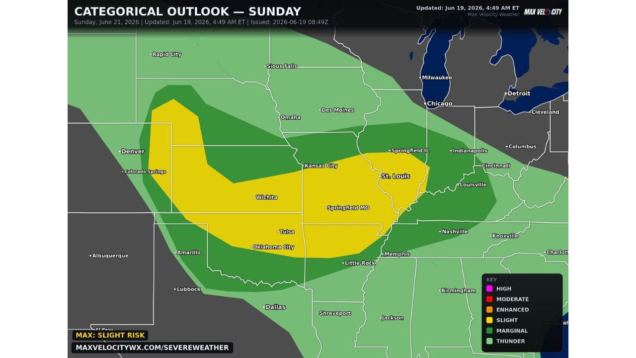 Kansas, Missouri, Illinois Face Slight Risk Sunday as Severe Storms Bring Large Hail, Damaging Winds, Tornadoes