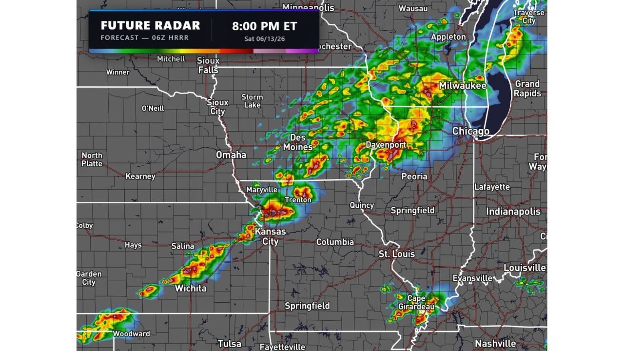 Kansas, Missouri, and Illinois Face Multiple Severe Storm Lines Saturday Night With Large Hail Damaging Winds and Tornadoes Possible From Wisconsin to Texas
