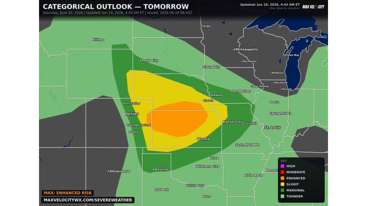 Kansas, Nebraska, Colorado Face Enhanced Risk of Severe Storms With Very Large Hail, 75 MPH Winds, Tornadoes Saturday