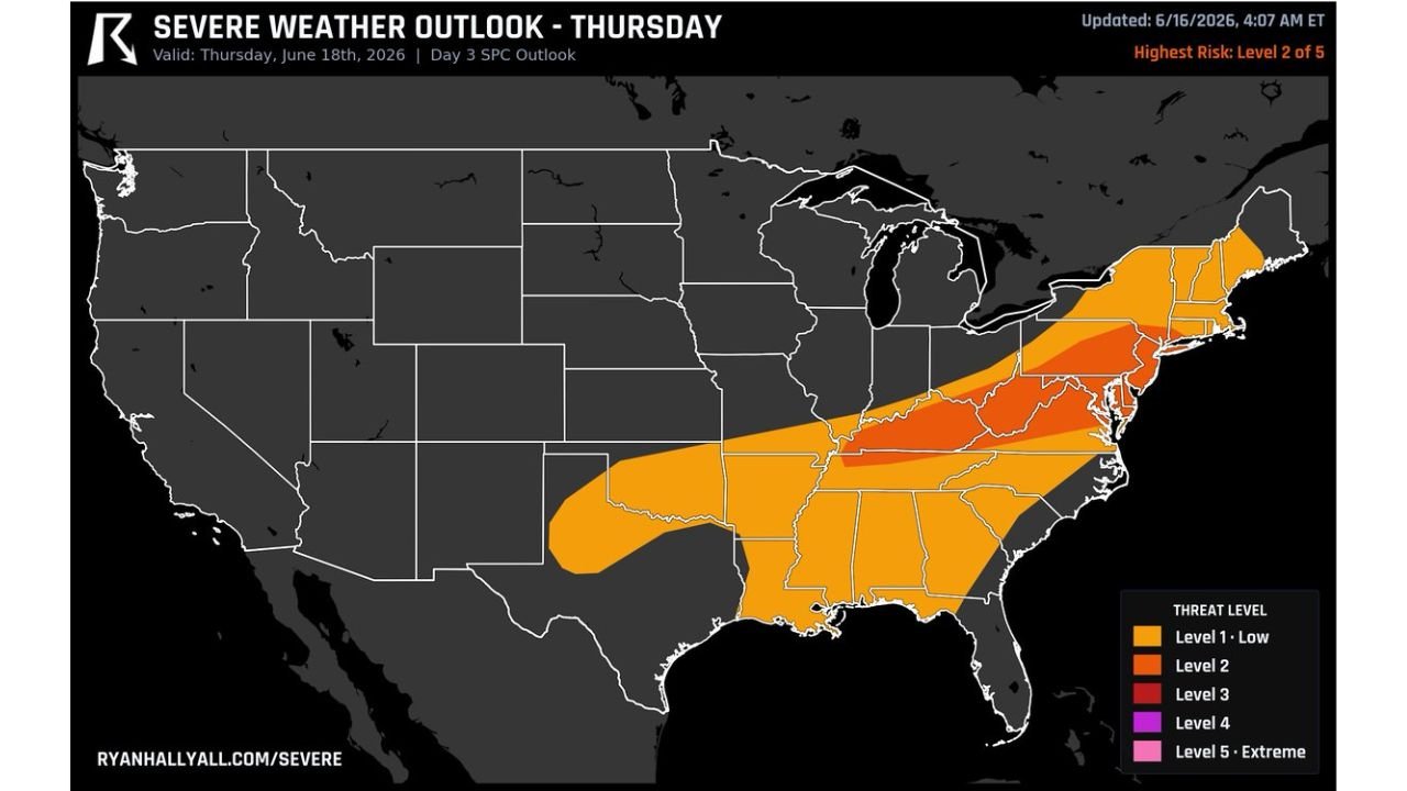 Kentucky West Virginia and Pennsylvania Face Level 2 Damaging Wind Threat Thursday as Fast Upper Level Winds Push Storm Lines East