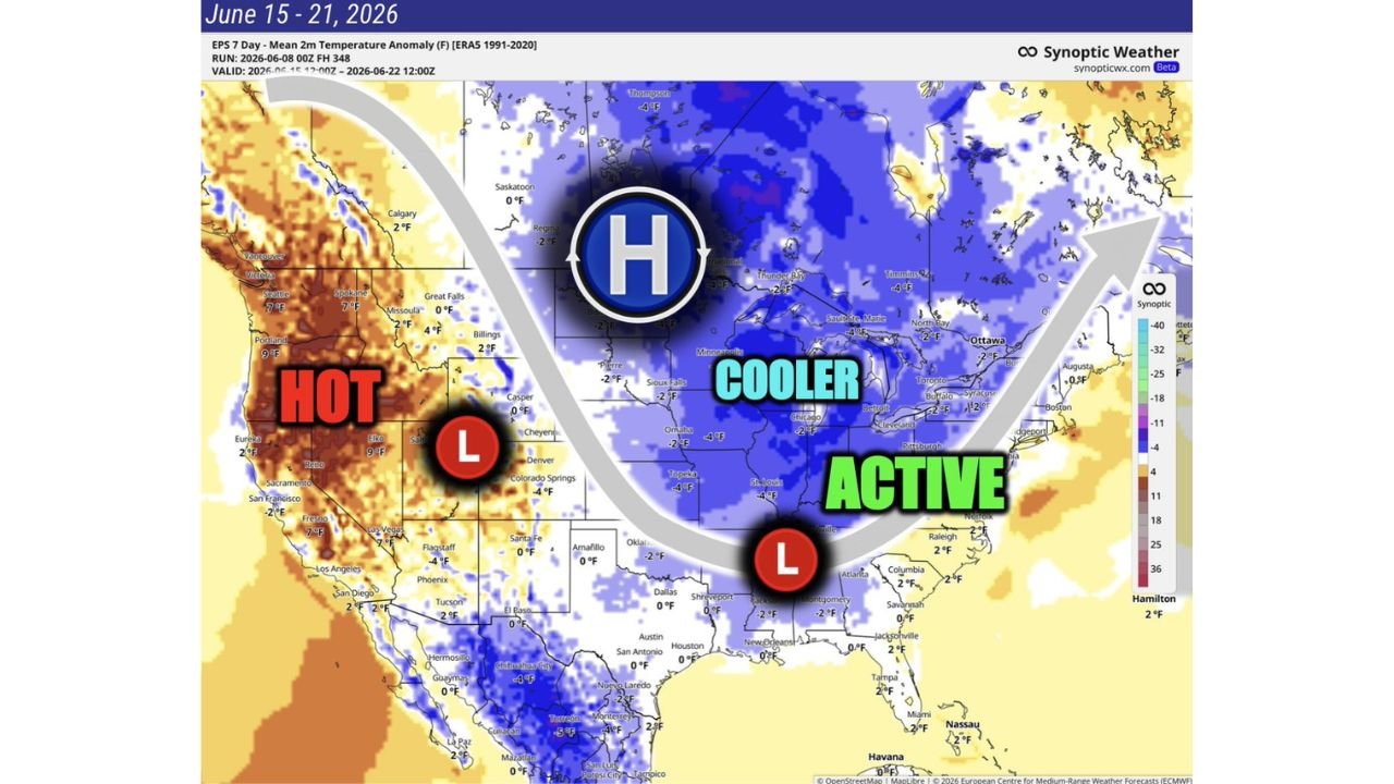 Midwest, Great Lakes, and Northeast Including Minneapolis, Chicago, and Pittsburgh Seeing Cooler Than Normal Pattern Change with Active Weather Arriving June 15 to 21
