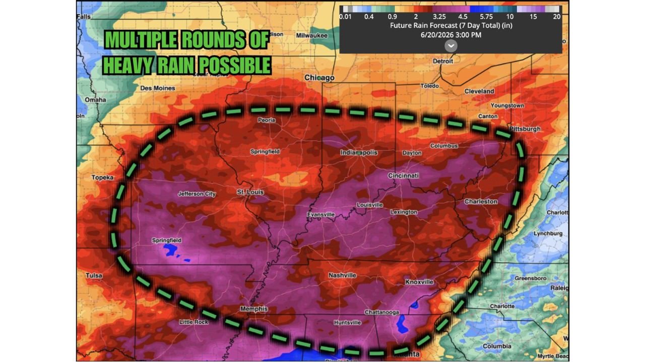 Missouri Illinois Indiana Ohio and Kentucky Facing Multiple Rounds of Heavy Rain Over 7 Days With Totals Topping 5 Inches Across the Ohio Valley