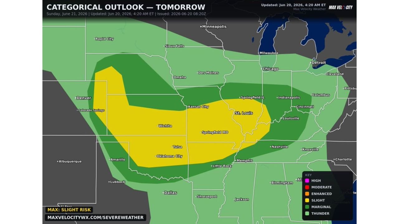 Missouri, Oklahoma, Kansas Face Multiple Rounds of Severe Storms Sunday With Strong Tornadoes Possible Near St. Louis