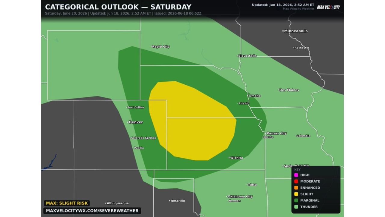 Nebraska Northeast Colorado and Western Kansas Face Level 2 Slight Risk Saturday With All Hazards Supercells and Possible Storm Lines Expected