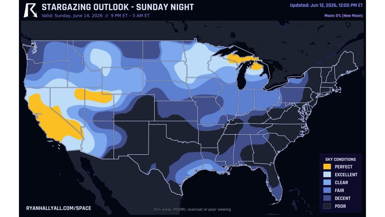 Nevada, Montana, and the Northern Plains Get Perfect Dark Sky Stargazing Sunday Night With Faint Northern Lights Possible as Far South as Iowa and Nebraska