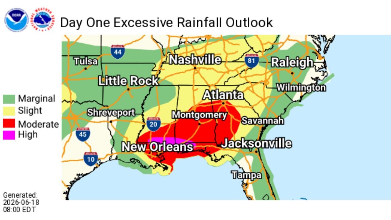 New Orleans Louisiana and the Gulf Coast Face Life Threatening Flash Flooding as Arthur Remnants Dump Excessive Rainfall Across the Southeast
