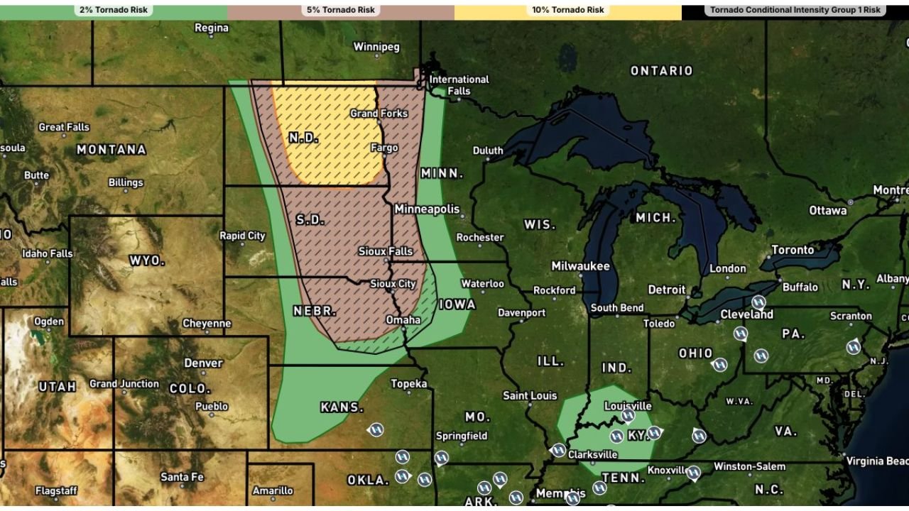 North Dakota and South Dakota See 10 Percent Tornado Risk Today as Dakotas Become the Year's Most Prominent Severe Weather Hotspot