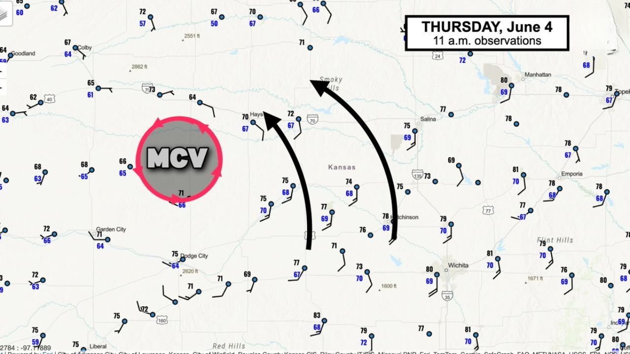 Northeast Kansas Including Concordia and Marysville Facing Increasing EF0 to EF1 Tornado Threat as MCV Enhances Low Level Spin Thursday June 4