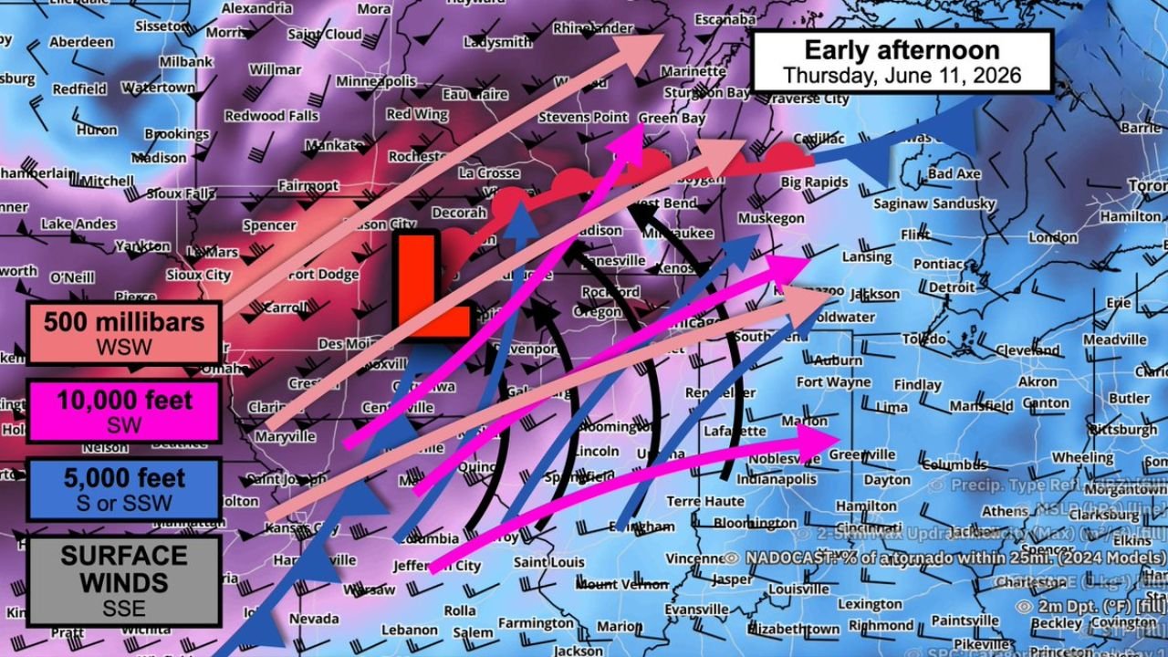 Northern Illinois, Iowa, and Indiana Face Volatile Wind Shear Profile Thursday Afternoon Fueling Strong Tornado and Severe Storm Potential