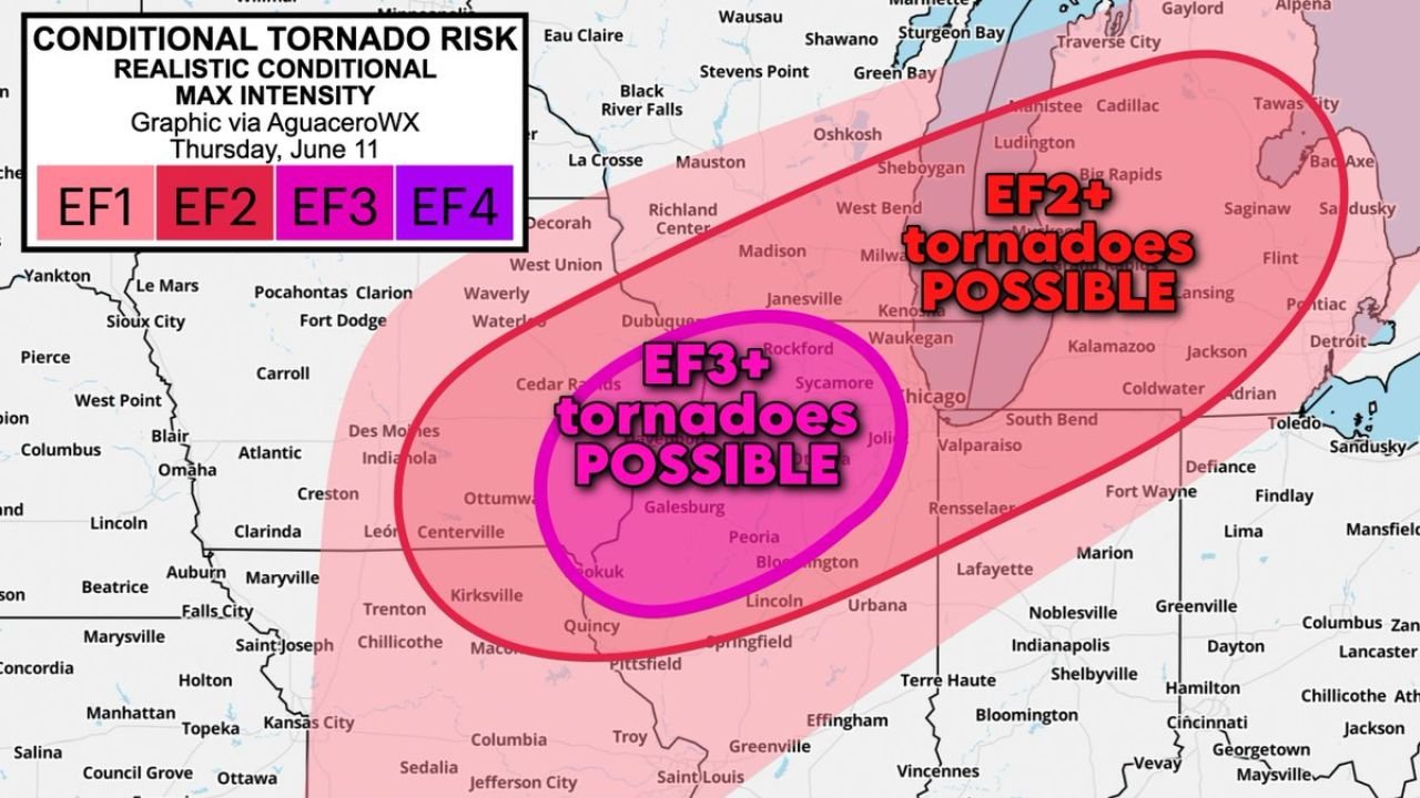 Northern Illinois and Chicago Face SPC Upgraded EF3 Tornado Risk Today as Volatile Ingredients Overlap Across the Region