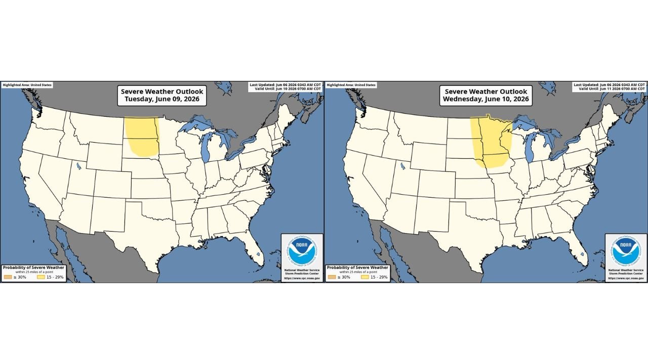 Northern Plains and Upper Midwest Including North Dakota, South Dakota, and Minnesota Facing Significant Two Day Severe Weather Outbreak as SPC Eyes 30 Percent Risk Upgrade for Wednesday June 10