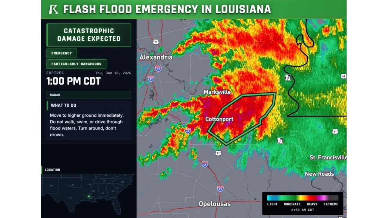 Southern Avoyelles Parish Louisiana Flash Flood Emergency Issued as Catastrophic Flooding Hits Marksville and Cottonport With 8 to 12 Inches of Rain Already Fallen