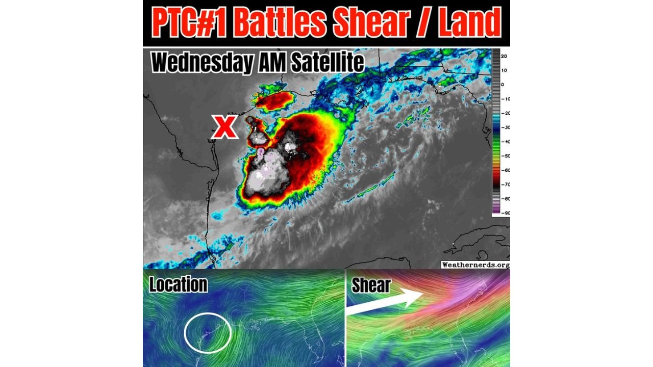 Texas Gulf Coast Watching Potential Tropical Cyclone 1 Battle Wind Shear and Land as Heavy Rain and Possible Storms Approach the Upper Gulf Coast