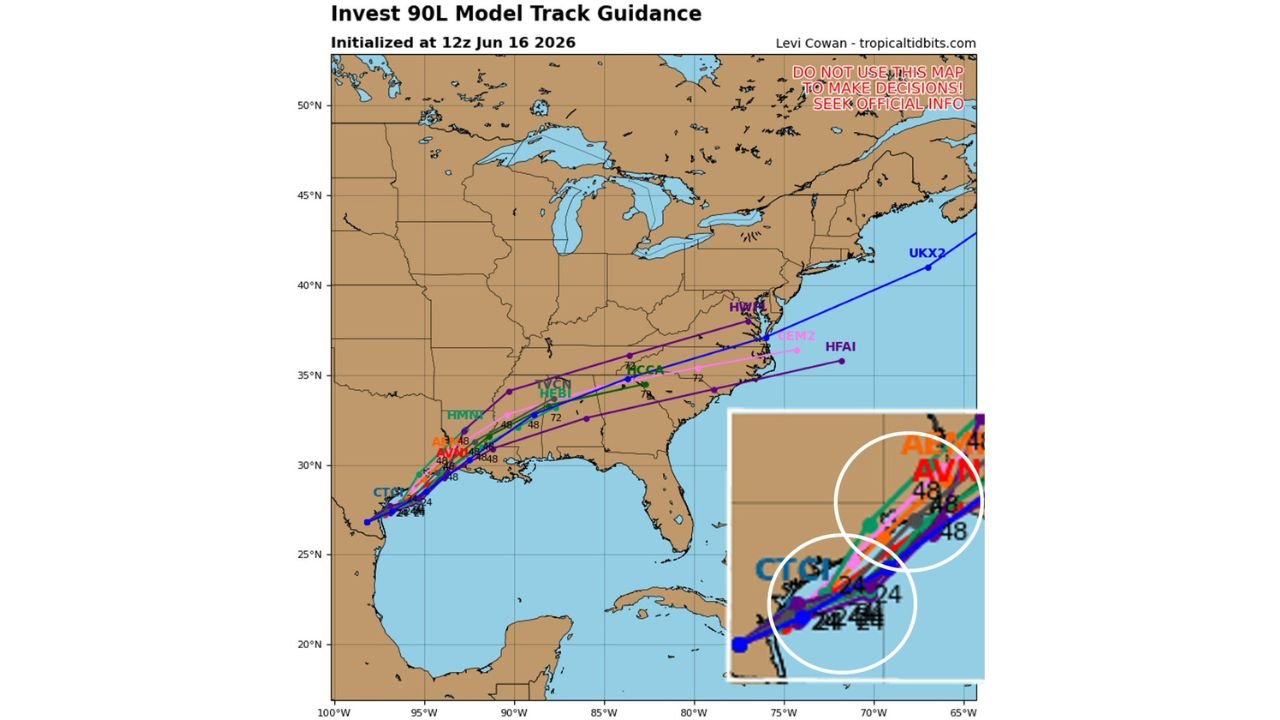 Texas and Gulf Coast Watching Invest 90L as Spaghetti Models Show Eastward Shift With Center Likely Remaining Over Water Through Wednesday