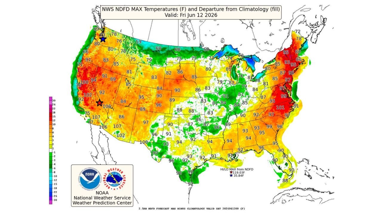 Virginia, North Carolina, California, and the East Coast Baking in Dangerous Heat Today With Temperatures Reaching Triple Digits and 110s Across the Desert Southwest